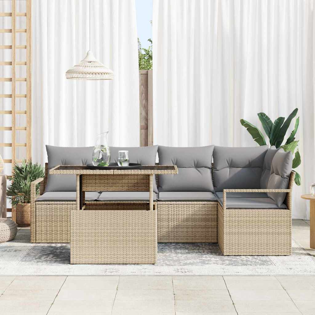 Conjunto de Sofá de Jardim 6 pcs Bege Rattan Sintético