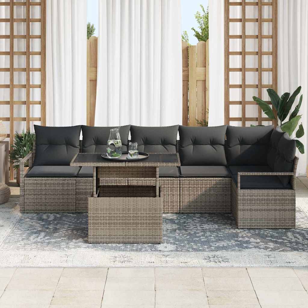 Conjunto de Sofá de Jardim 7 pcs Cinzeto Rattan Sintético