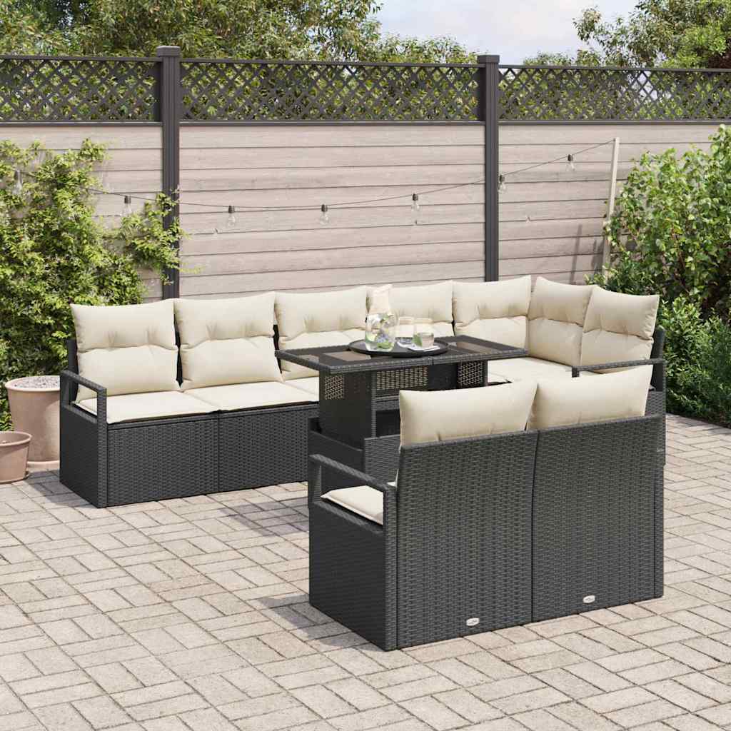 Conjunto de Sofá de Jardim 9 pcs Preto Rattan Sintético