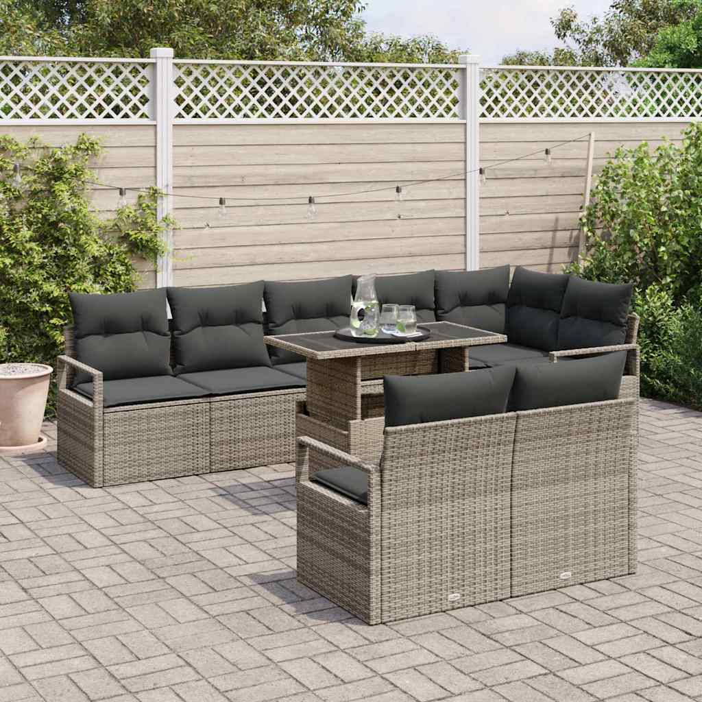 Conjunto de Sofá de Jardim 9 pcs Cinzeto Rattan Sintético