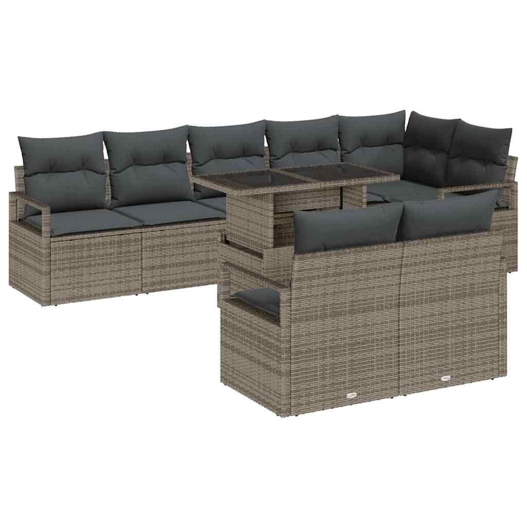 Conjunto de Sofá de Jardim 9 pcs Cinzeto Rattan Sintético