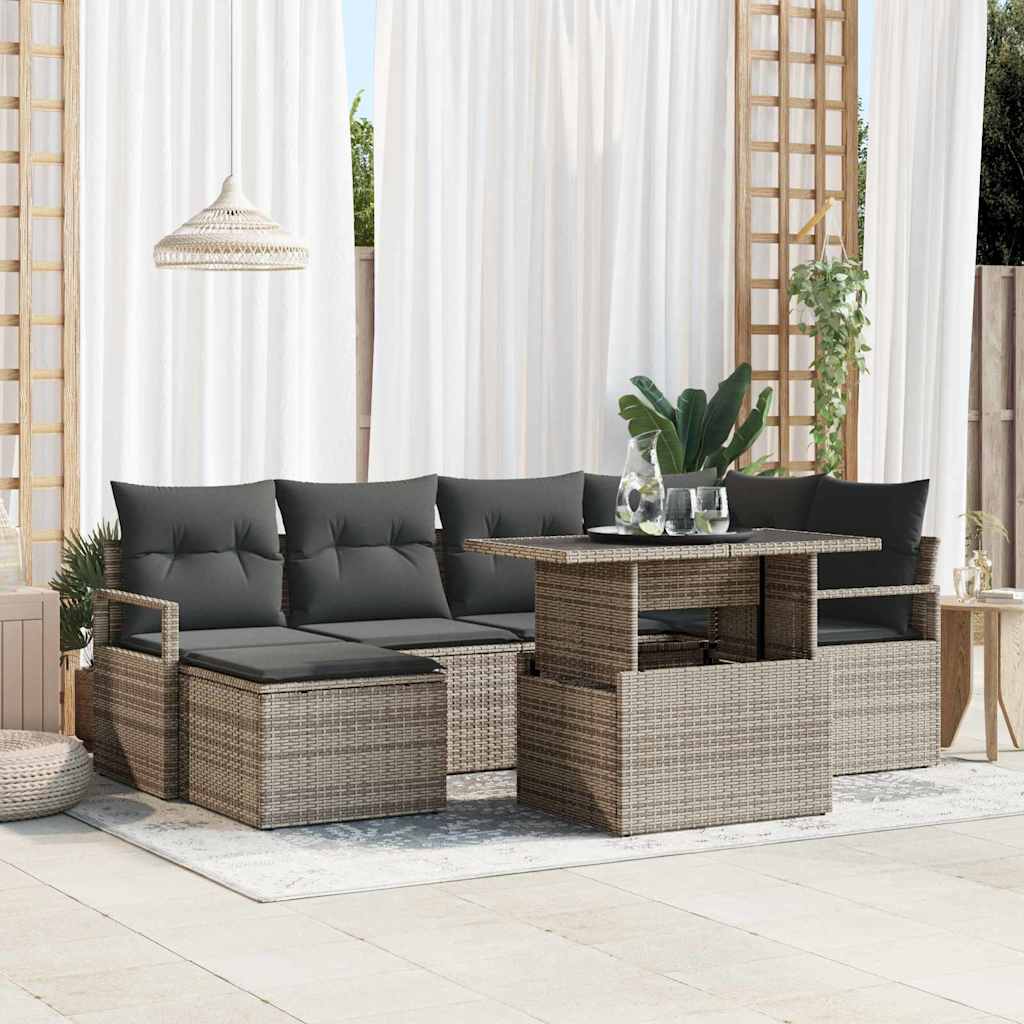 Conjunto de Sofá de Jardim 7 pcs Cinzeto Rattan Sintético