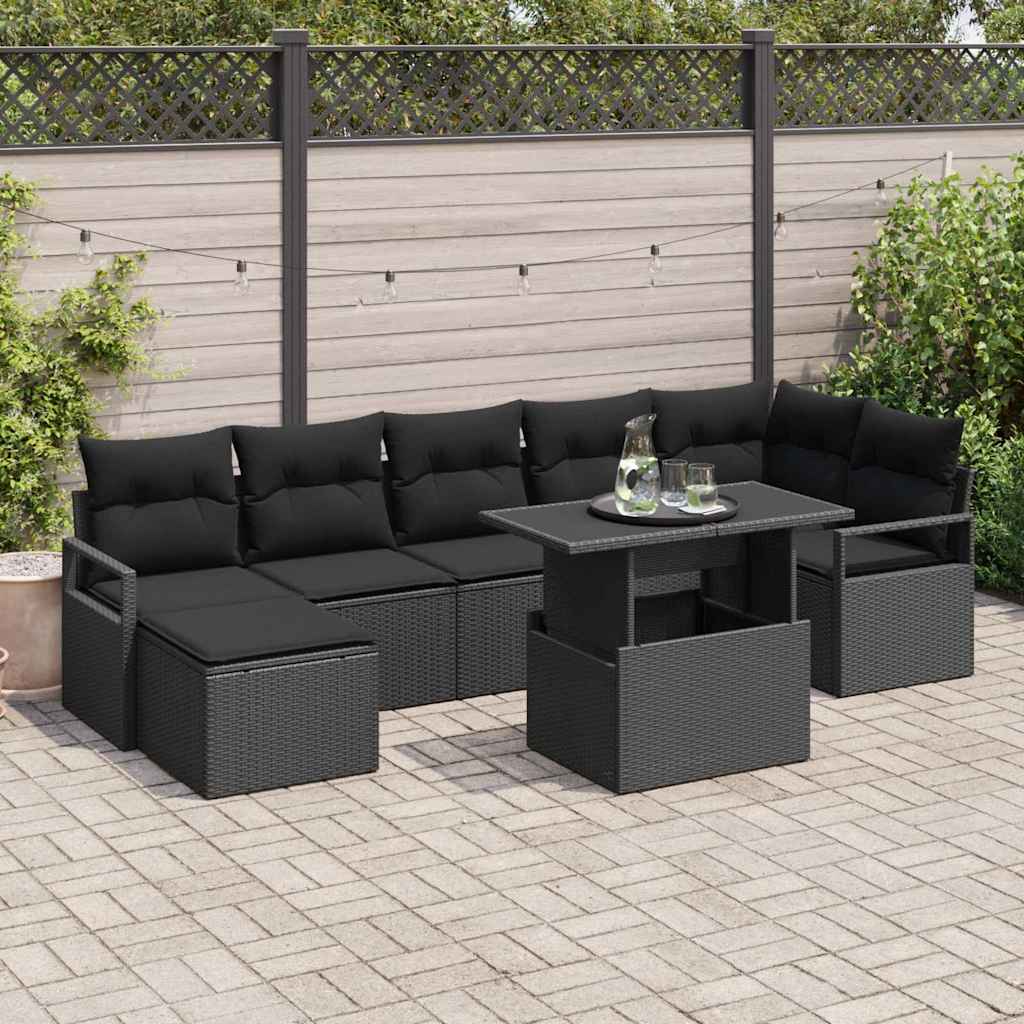 Conjunto de Sofá de Jardim 8 pcs Preto Rattan Sintético