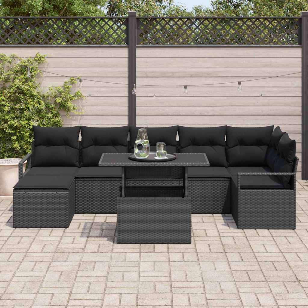 Conjunto de Sofá de Jardim 8 pcs Preto Rattan Sintético