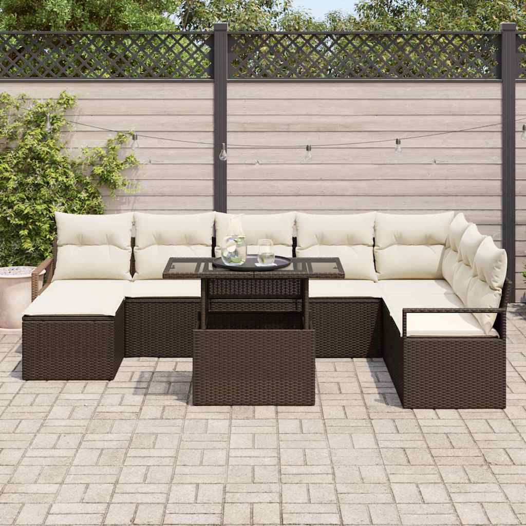 Conjunto de Sofá de Jardim 9 pcs Castanho Rattan Sintético