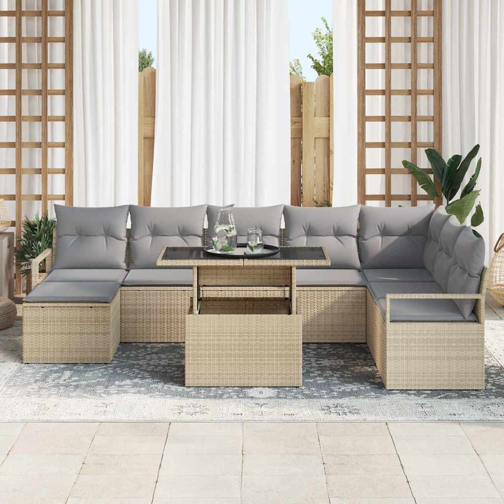 Conjunto de Sofá de Jardim 9 pcs Bege Rattan Sintético