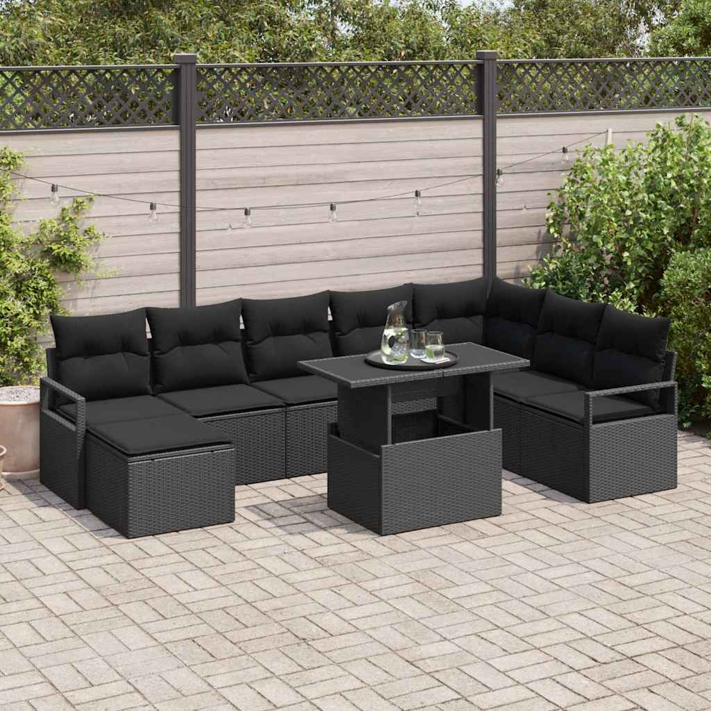 Conjunto de Sofá de Jardim 9 pcs Preto Rattan Sintético
