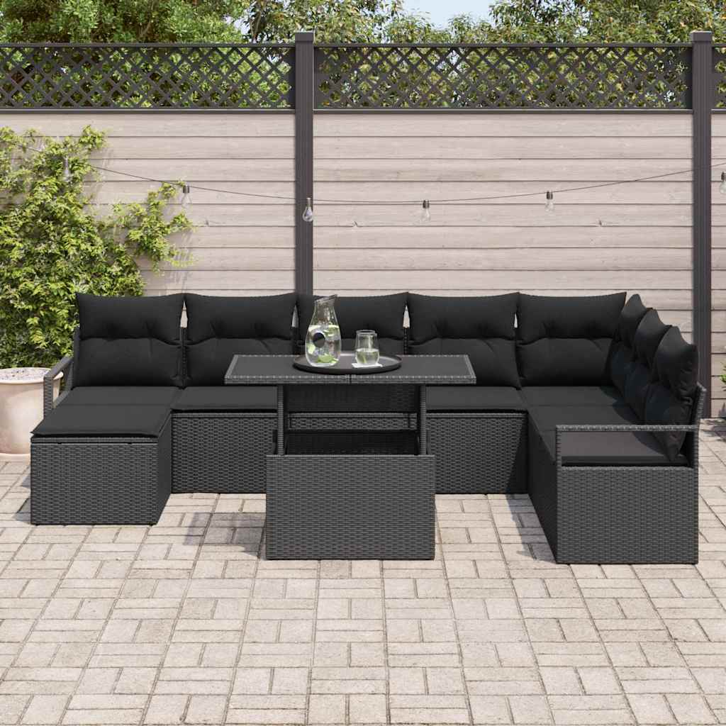 Conjunto de Sofá de Jardim 9 pcs Preto Rattan Sintético