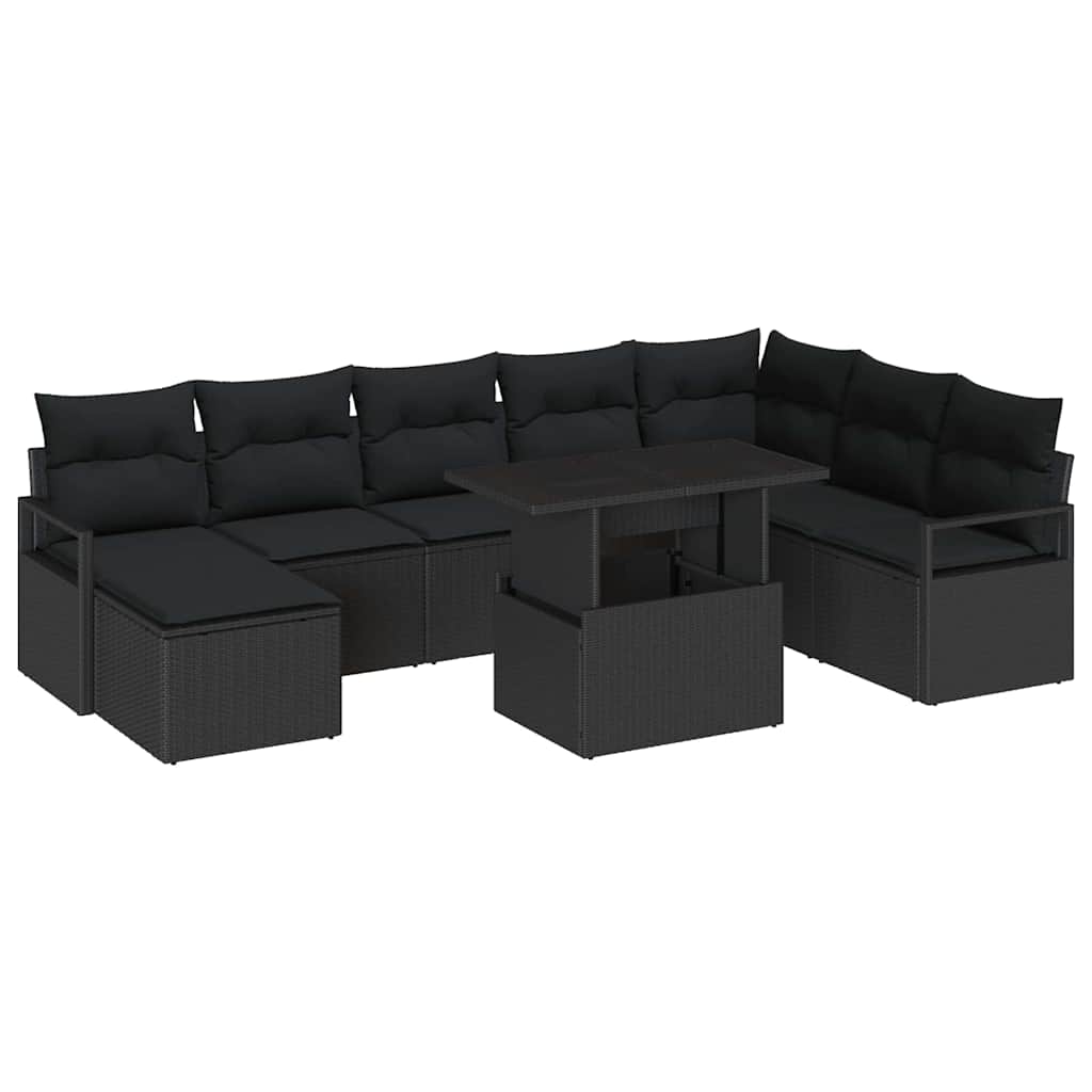Conjunto de Sofá de Jardim 9 pcs Preto Rattan Sintético