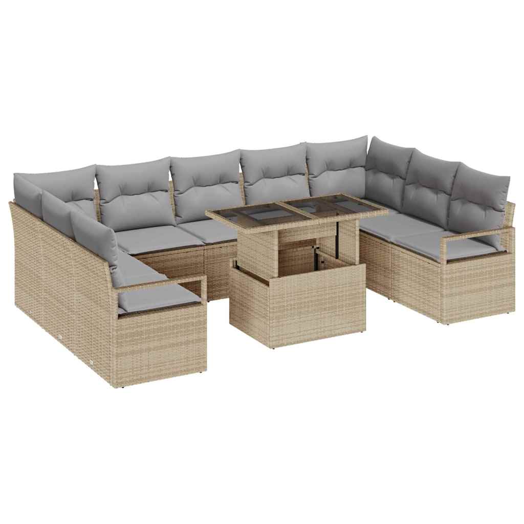Conjunto de Sofá de Jardim 10 pcs Bege Rattan Sintético