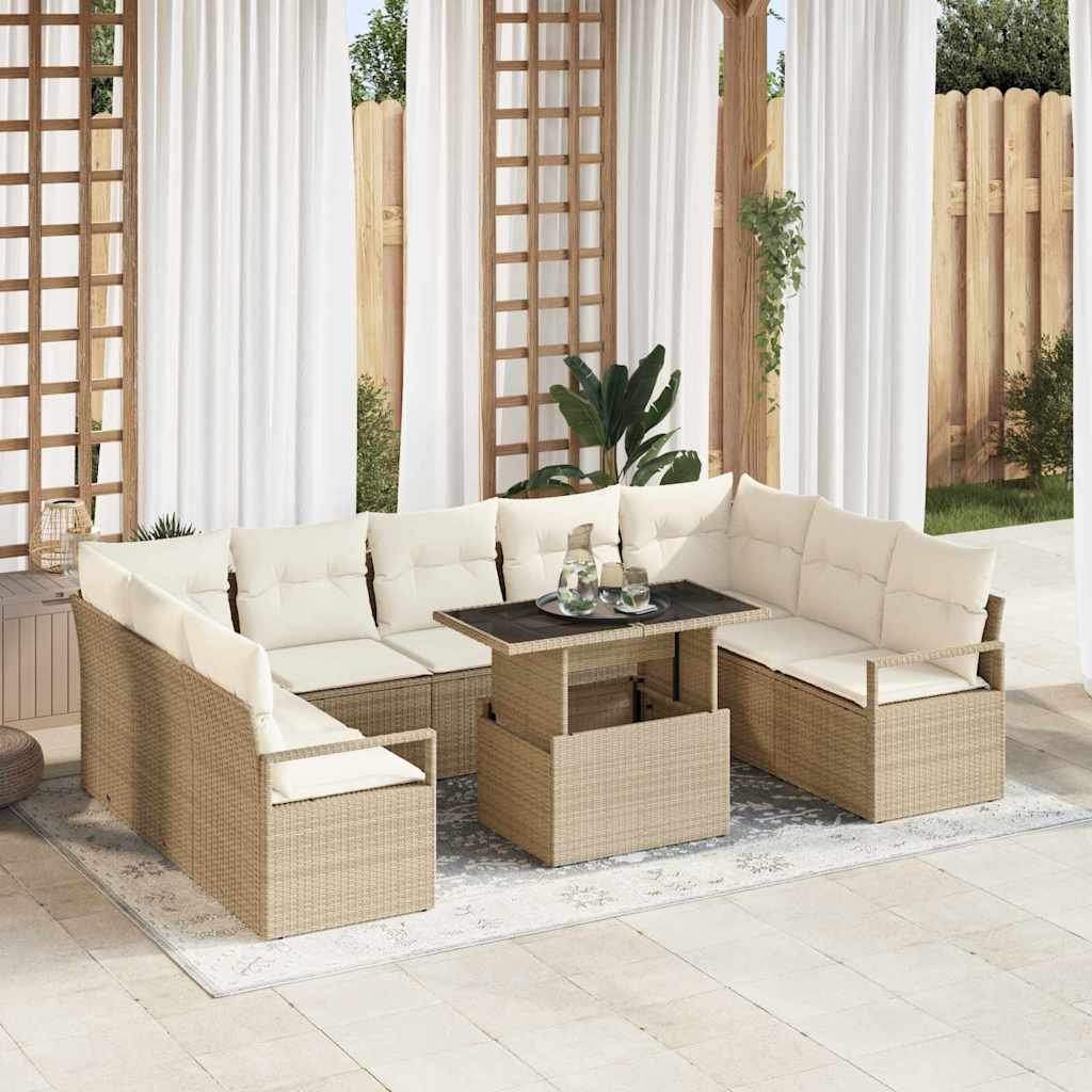 Conjunto de Sofá de Jardim 10 pcs Bege Rattan Sintético