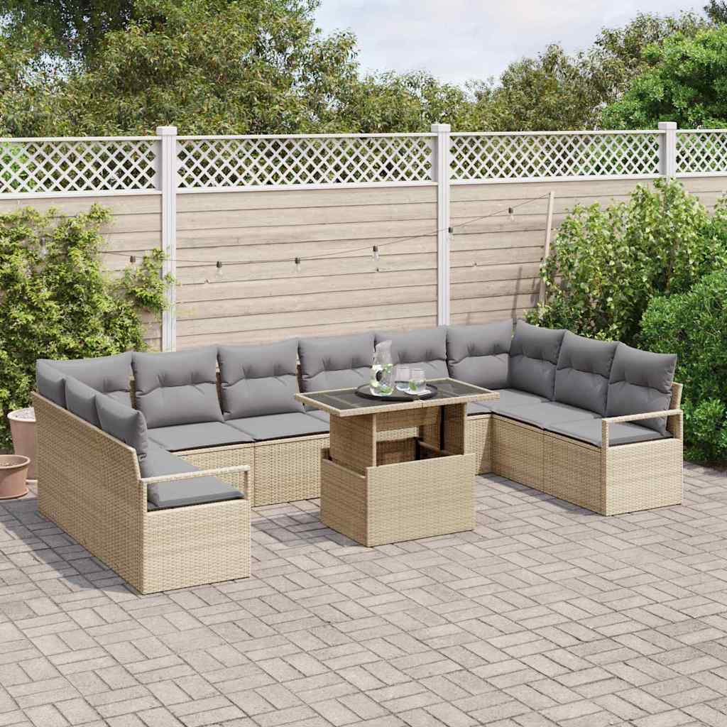 Conjunto de Sofá de Jardim 11 pcs Bege Rattan Sintético