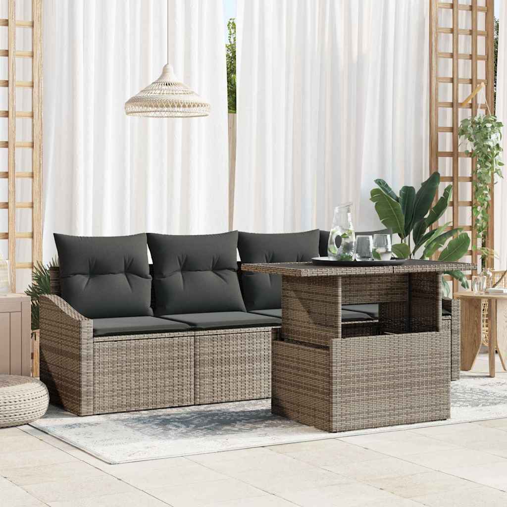 Conjunto de Sofá de Jardim 5 pcs Cinzeto Rattan Sintético