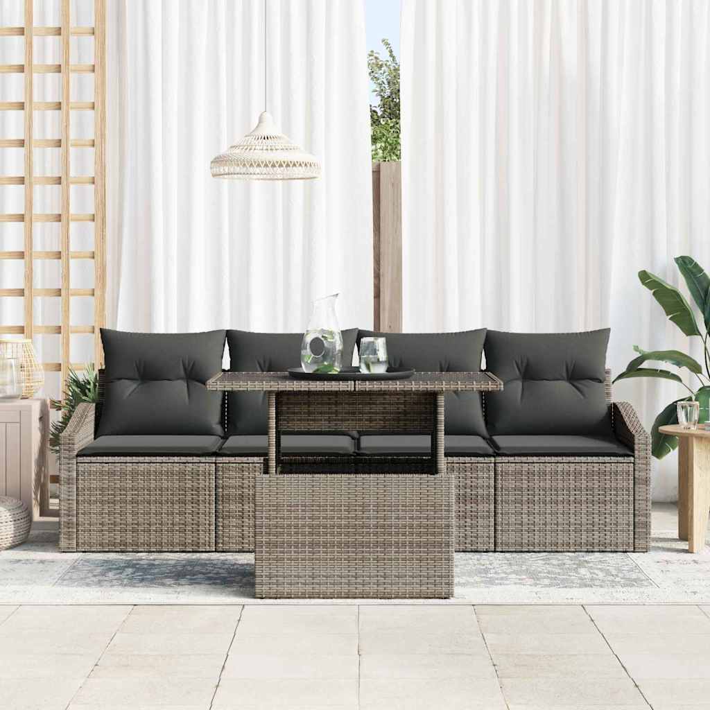 Conjunto de Sofá de Jardim 5 pcs Cinzeto Rattan Sintético