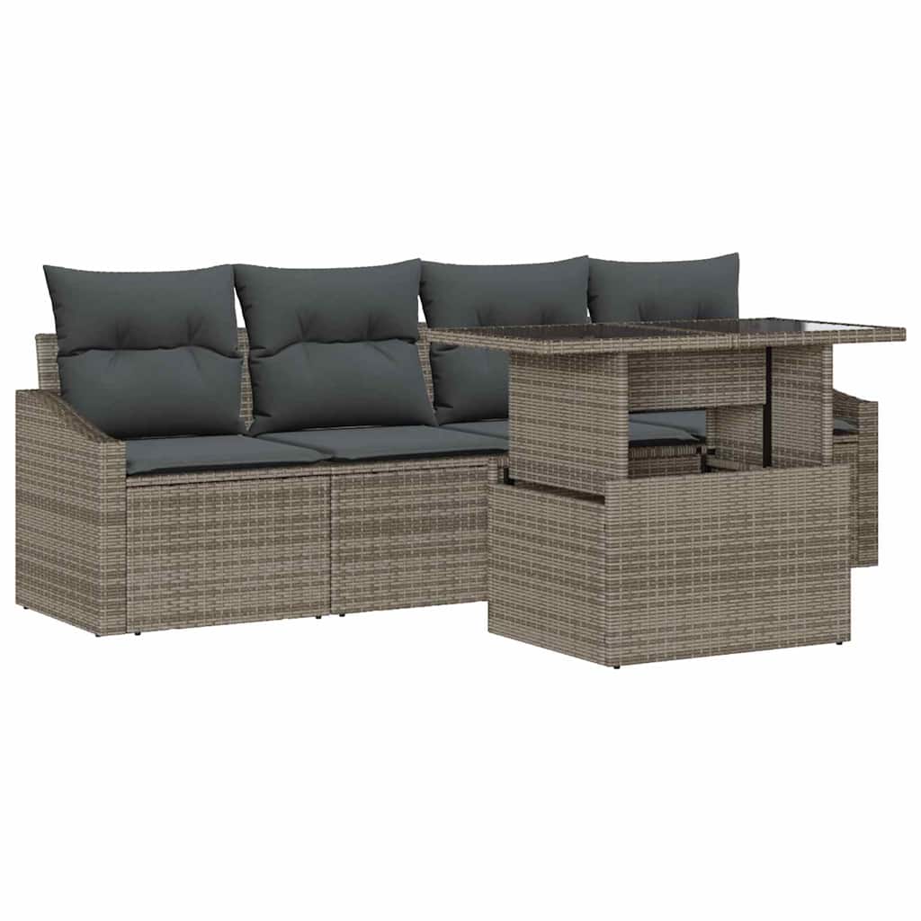 Conjunto de Sofá de Jardim 5 pcs Cinzeto Rattan Sintético
