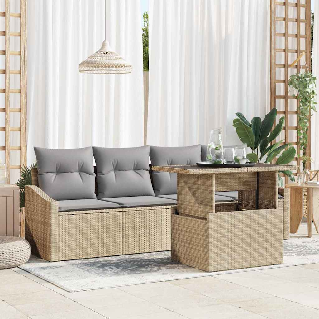 Conjunto de Sofá de Jardim 5 pcs Bege Rattan Sintético