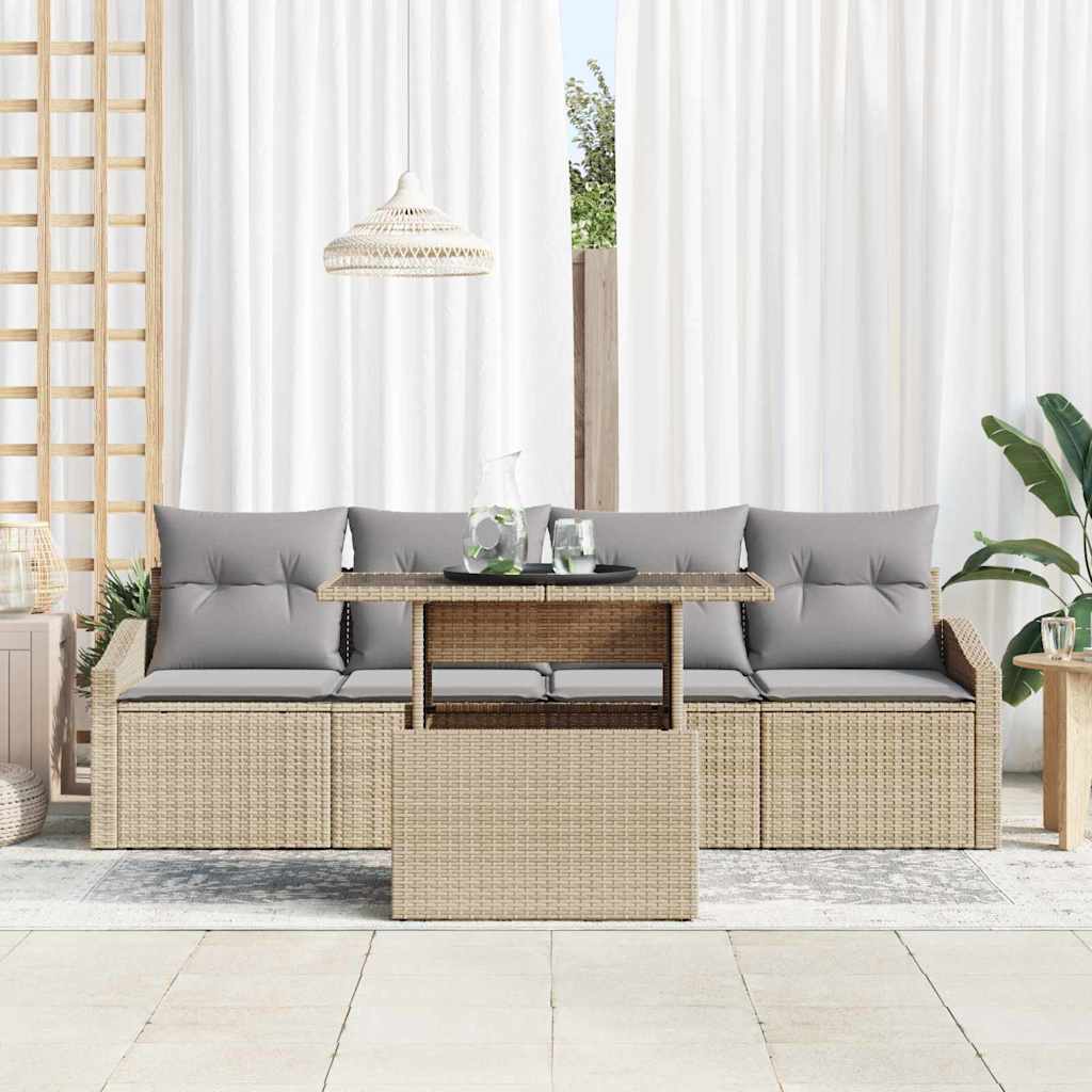 Conjunto de Sofá de Jardim 5 pcs Bege Rattan Sintético