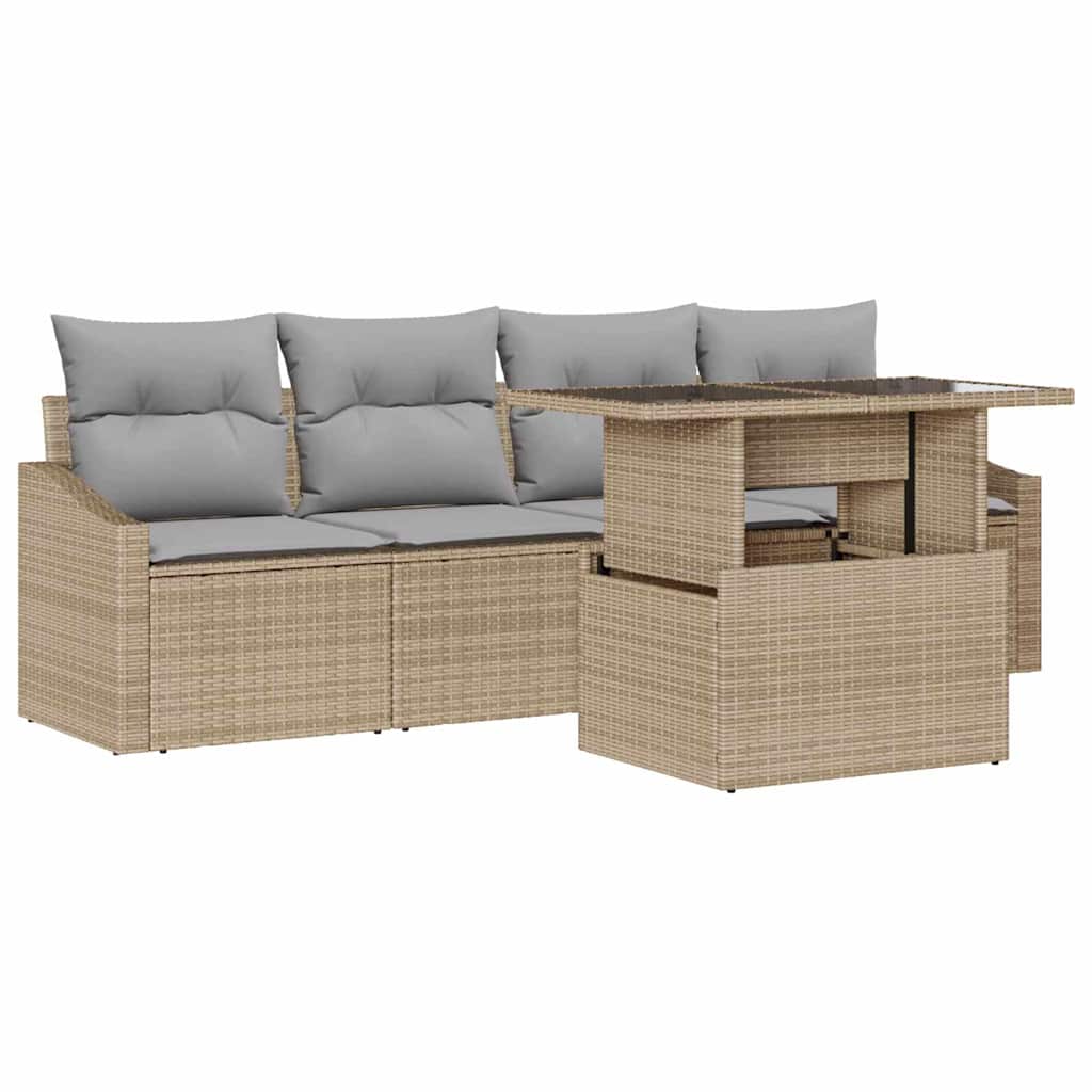 Conjunto de Sofá de Jardim 5 pcs Bege Rattan Sintético