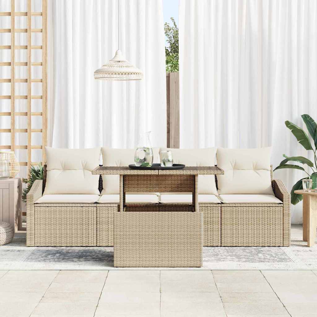 Conjunto de Sofá de Jardim 5 pcs Bege Rattan Sintético