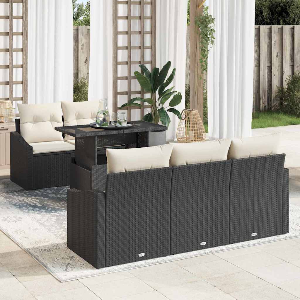 Conjunto de Sofá de Jardim 6 pcs Preto Rattan Sintético