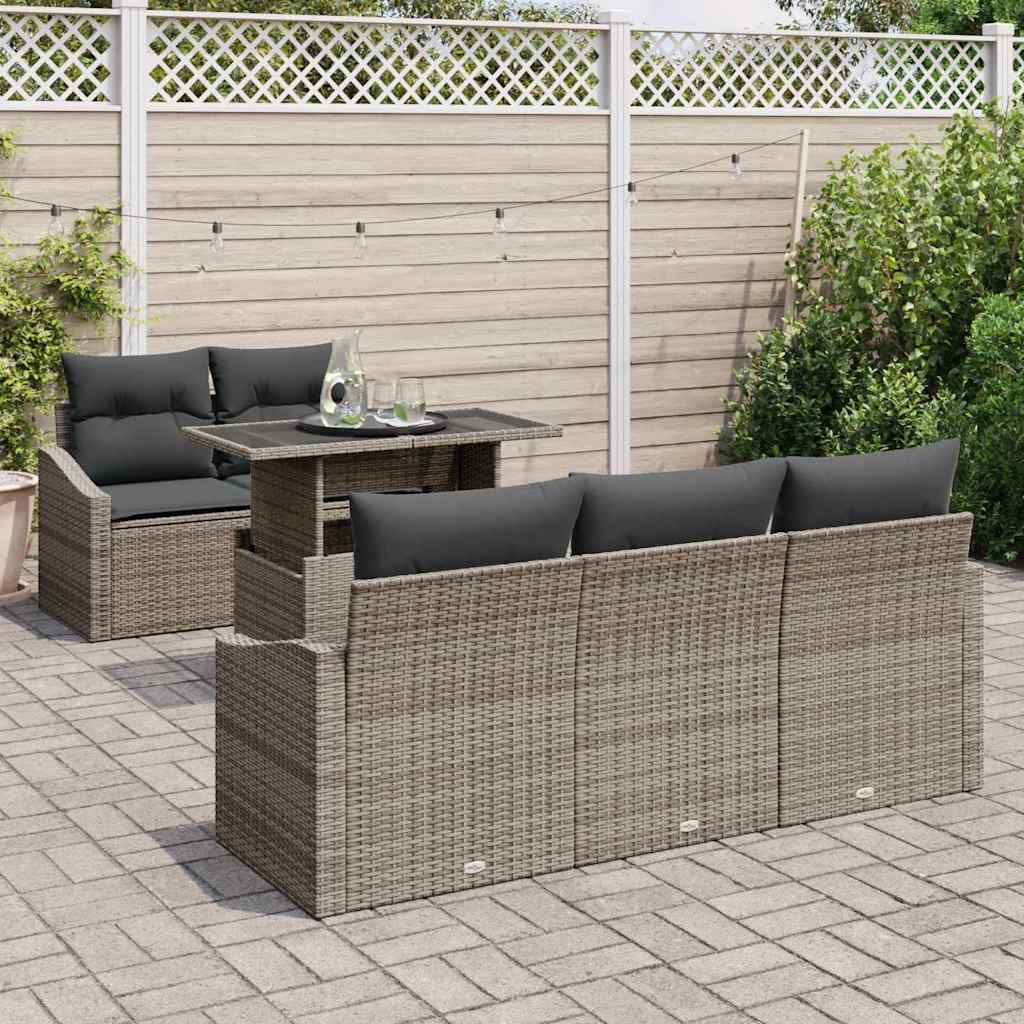 Conjunto de Sofá de Jardim 6 pcs Cinzeto Rattan Sintético