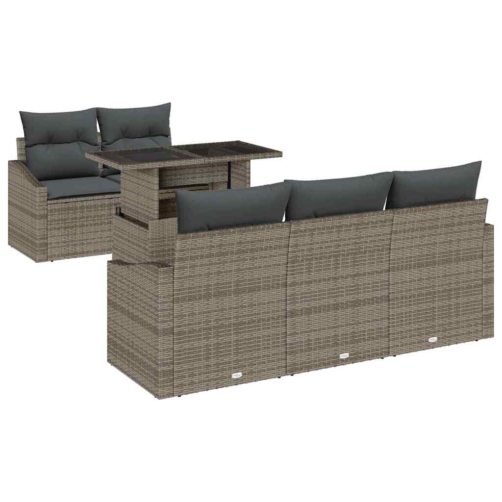 Conjunto de Sofá de Jardim 6 pcs Cinzeto Rattan Sintético