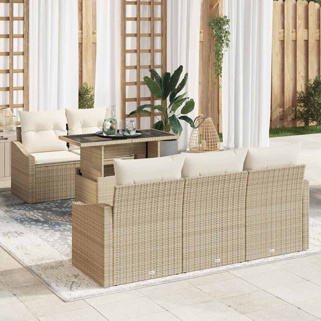 Conjunto de Sofá de Jardim 6 pcs Bege Rattan Sintético