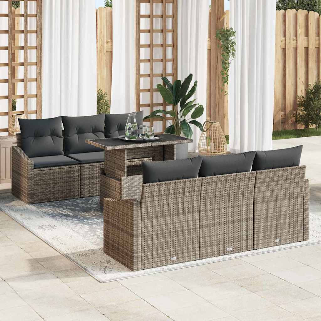 Conjunto de Sofá de Jardim 7 pcs Cinzeto Rattan Sintético