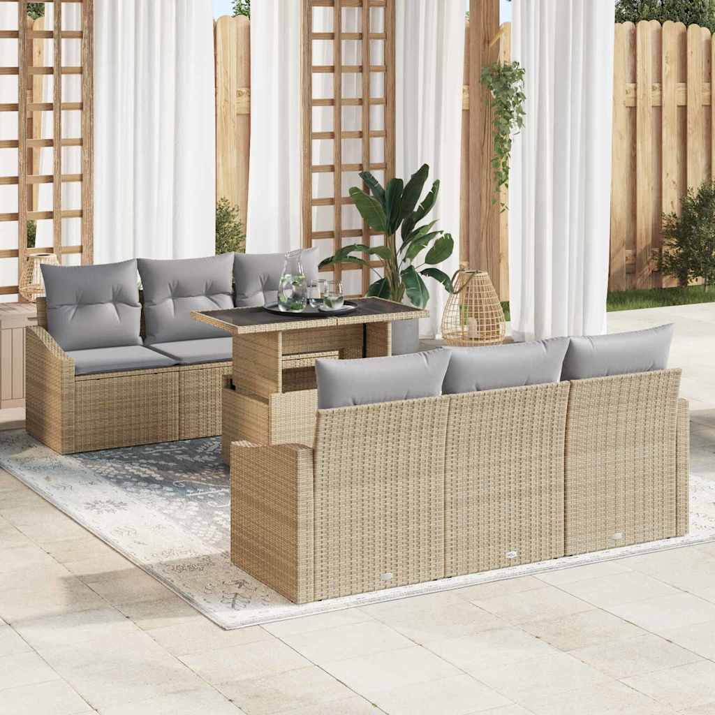 Conjunto de Sofá de Jardim 7 pcs Bege Rattan Sintético