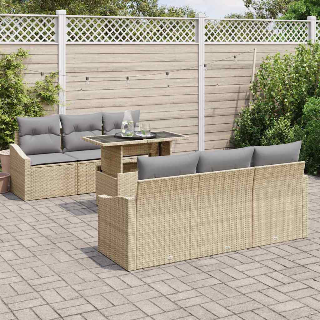 Conjunto de Sofá de Jardim 7 pcs Bege Rattan Sintético