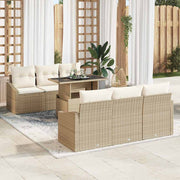 Conjunto de Sofá de Jardim 7 pcs Bege Rattan Sintético