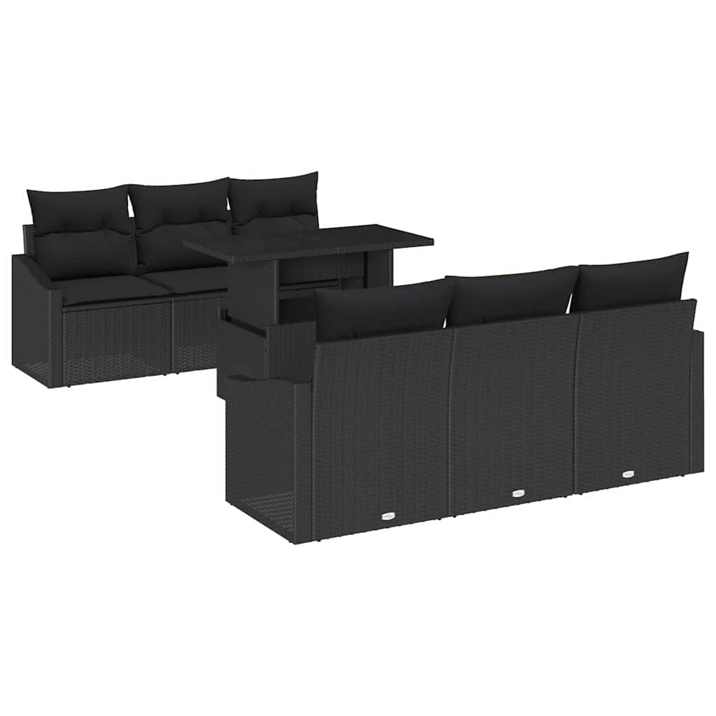 Conjunto de Sofá de Jardim com almofada 7 pcs Preto vime PE