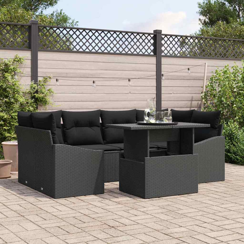 Conjunto de Sofá de Jardim 7 pcs Preto Rattan Sintético