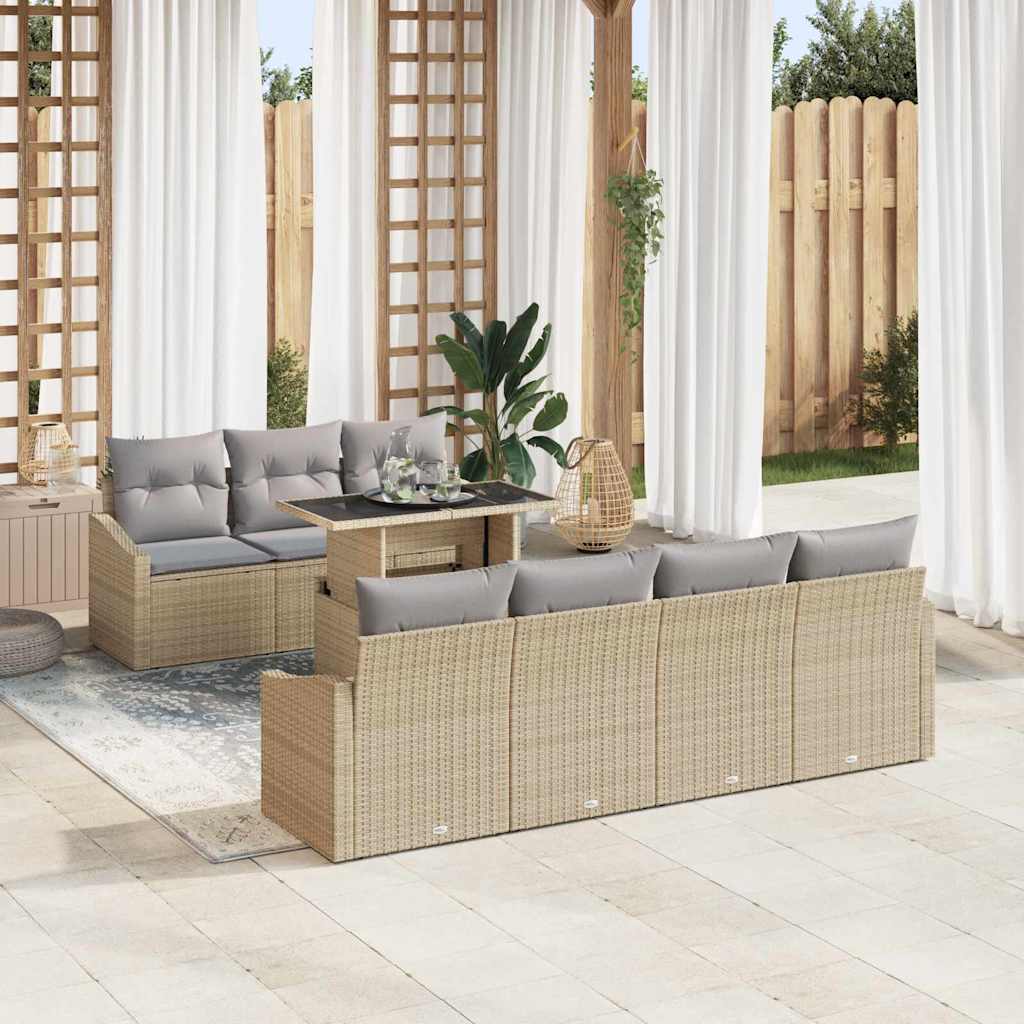 Conjunto de Sofá de Jardim 8 pcs Bege Rattan Sintético
