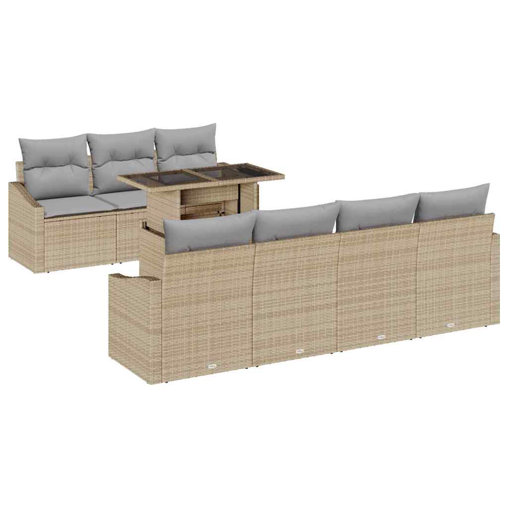 Conjunto de Sofá de Jardim 8 pcs Bege Rattan Sintético