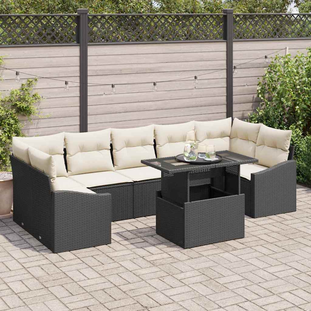 Conjunto de Sofá de Jardim 8 pcs Preto Rattan Sintético
