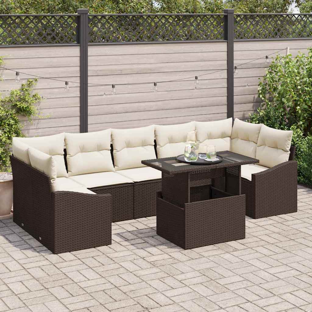 Conjunto de Sofá de Jardim 8 pcs Castanho Rattan Sintético