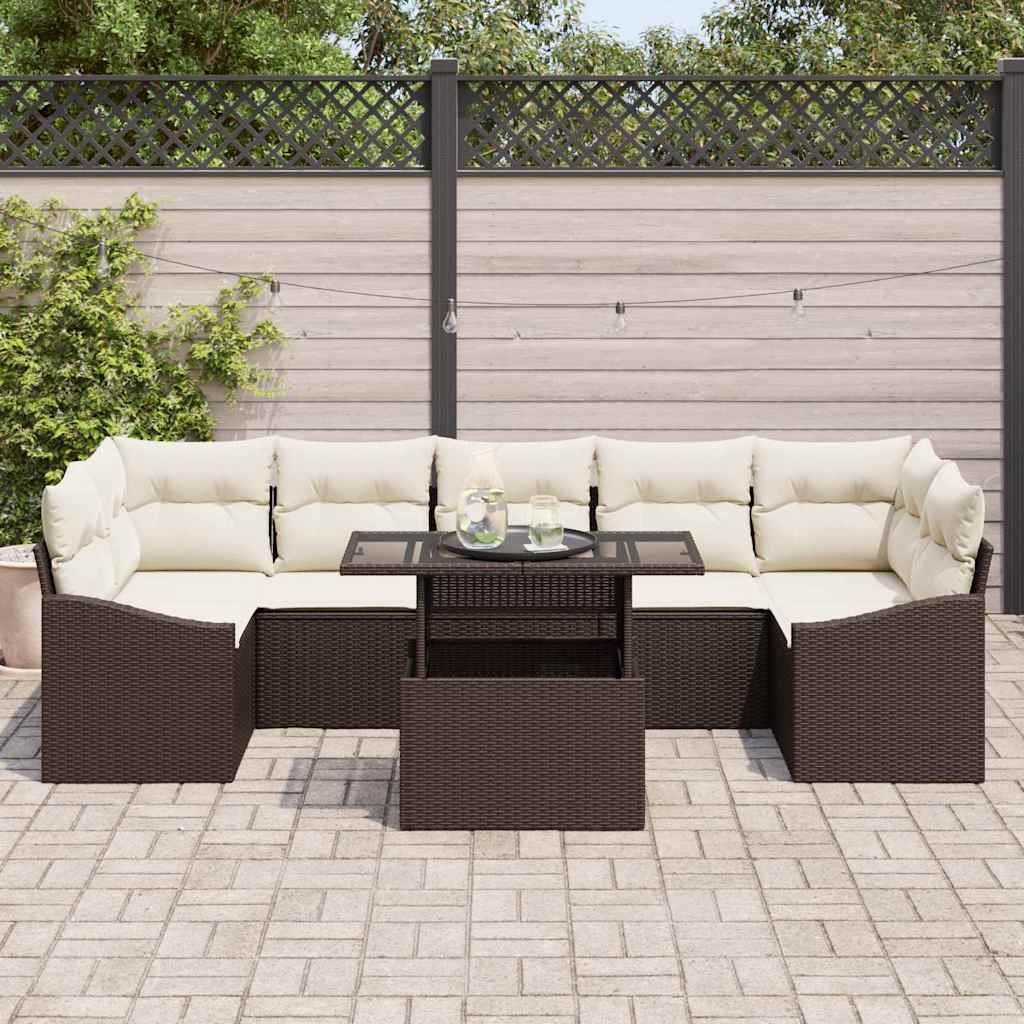 Conjunto de Sofá de Jardim 8 pcs Castanho Rattan Sintético
