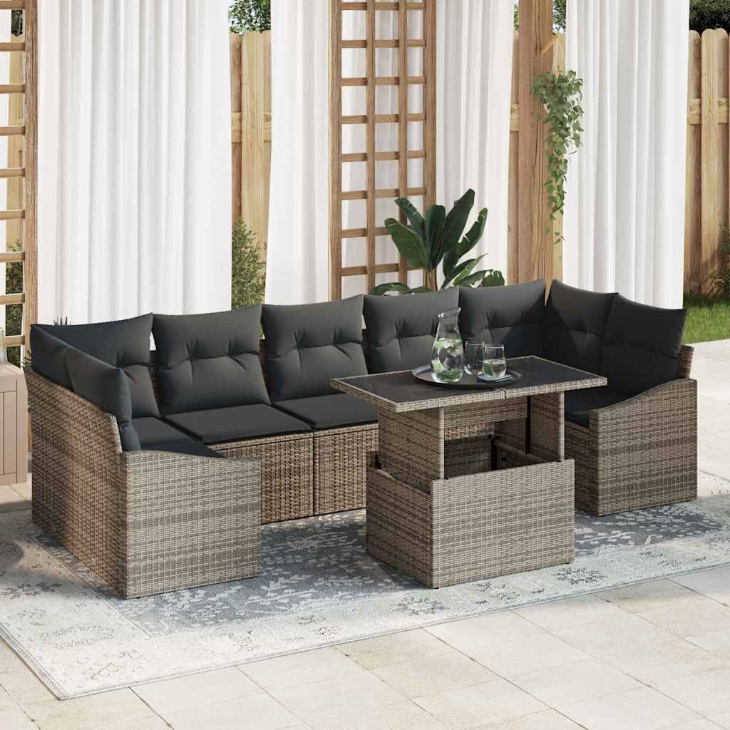 Conjunto de Sofá de Jardim com almofada 8 pcs Cinzeto vime PE