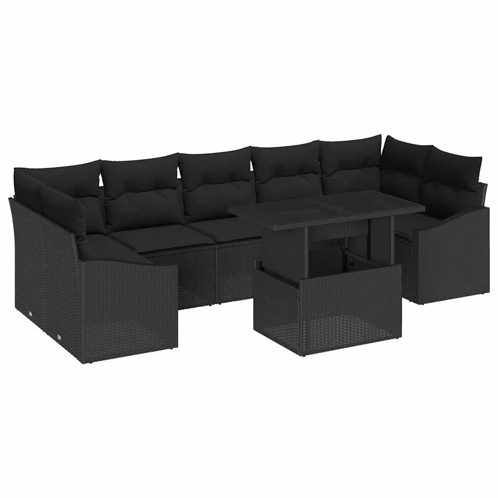 Conjunto de Sofá de Jardim 8 pcs Preto Rattan Sintético