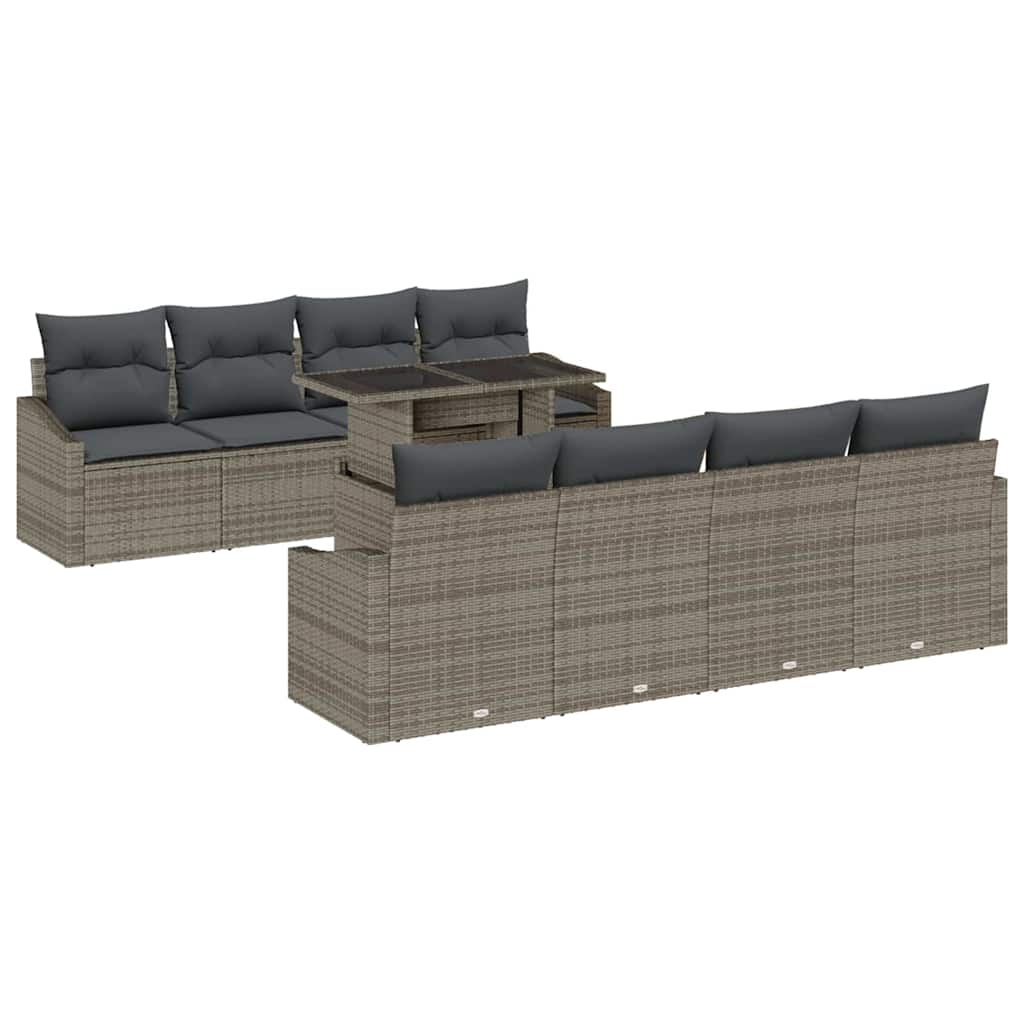 Conjunto de Sofá de Jardim 9 pcs Cinzeto Rattan Sintético