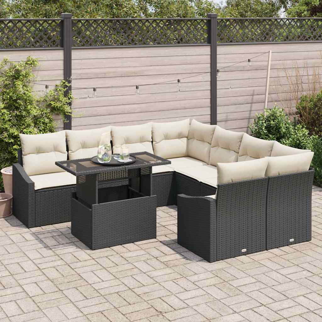 Conjunto de Sofá de Jardim 9 pcs Preto Rattan Sintético