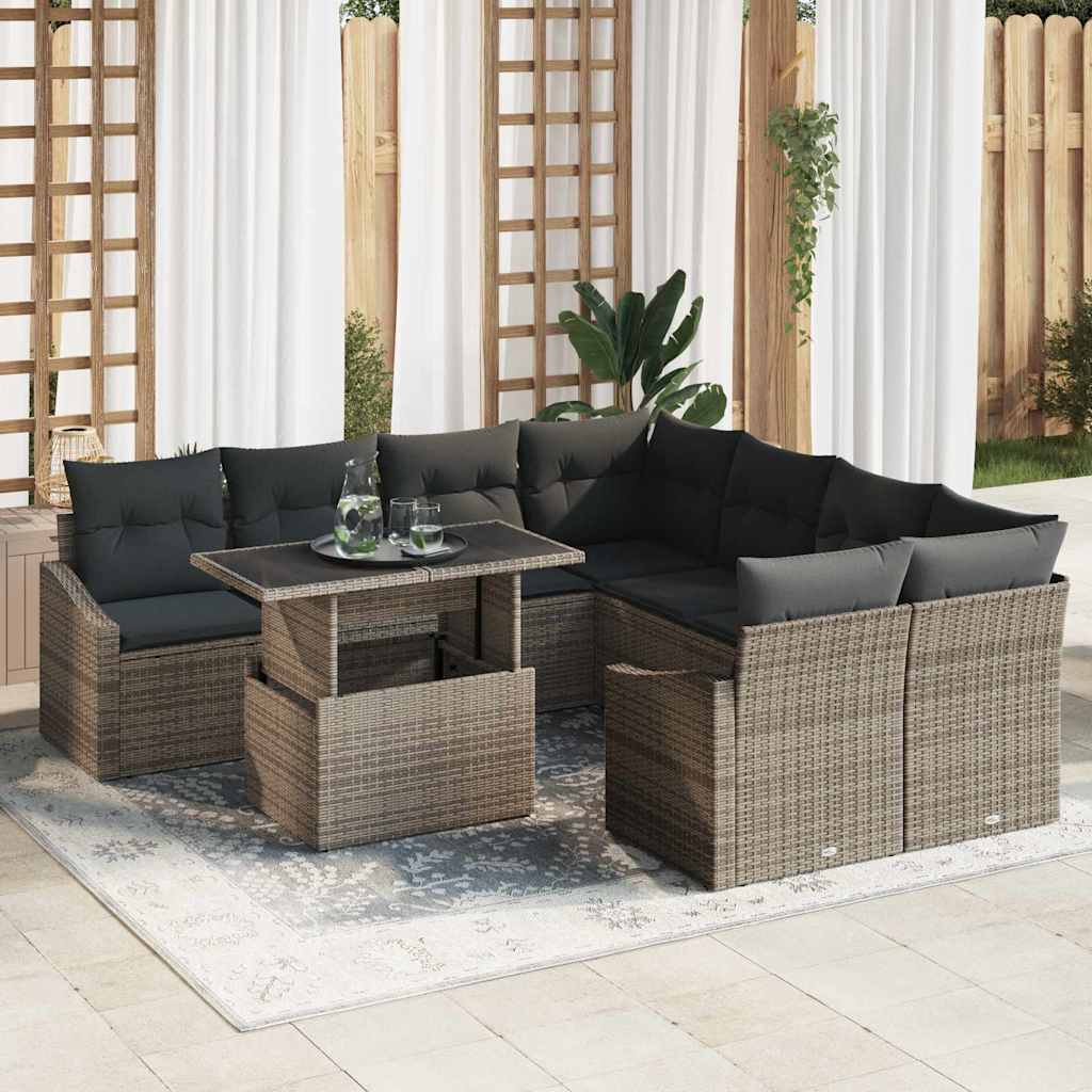 Conjunto de Sofá de Jardim 9 pcs Cinzeto Rattan Sintético