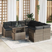 Conjunto de Sofá de Jardim 9 pcs Cinzeto Rattan Sintético