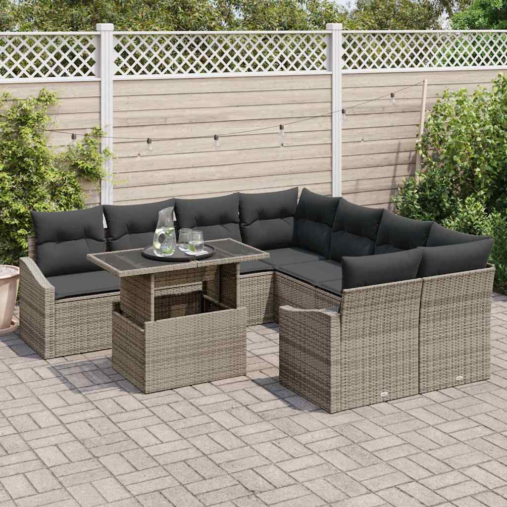 Conjunto de Sofá de Jardim 9 pcs Cinzeto Rattan Sintético