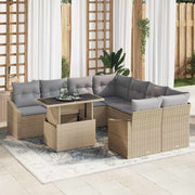 Conjunto de Sofá de Jardim 9 pcs Bege Rattan Sintético