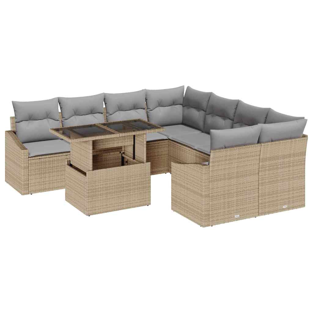 Conjunto de Sofá de Jardim 9 pcs Bege Rattan Sintético