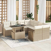 Conjunto de Sofá de Jardim 9 pcs Bege Rattan Sintético