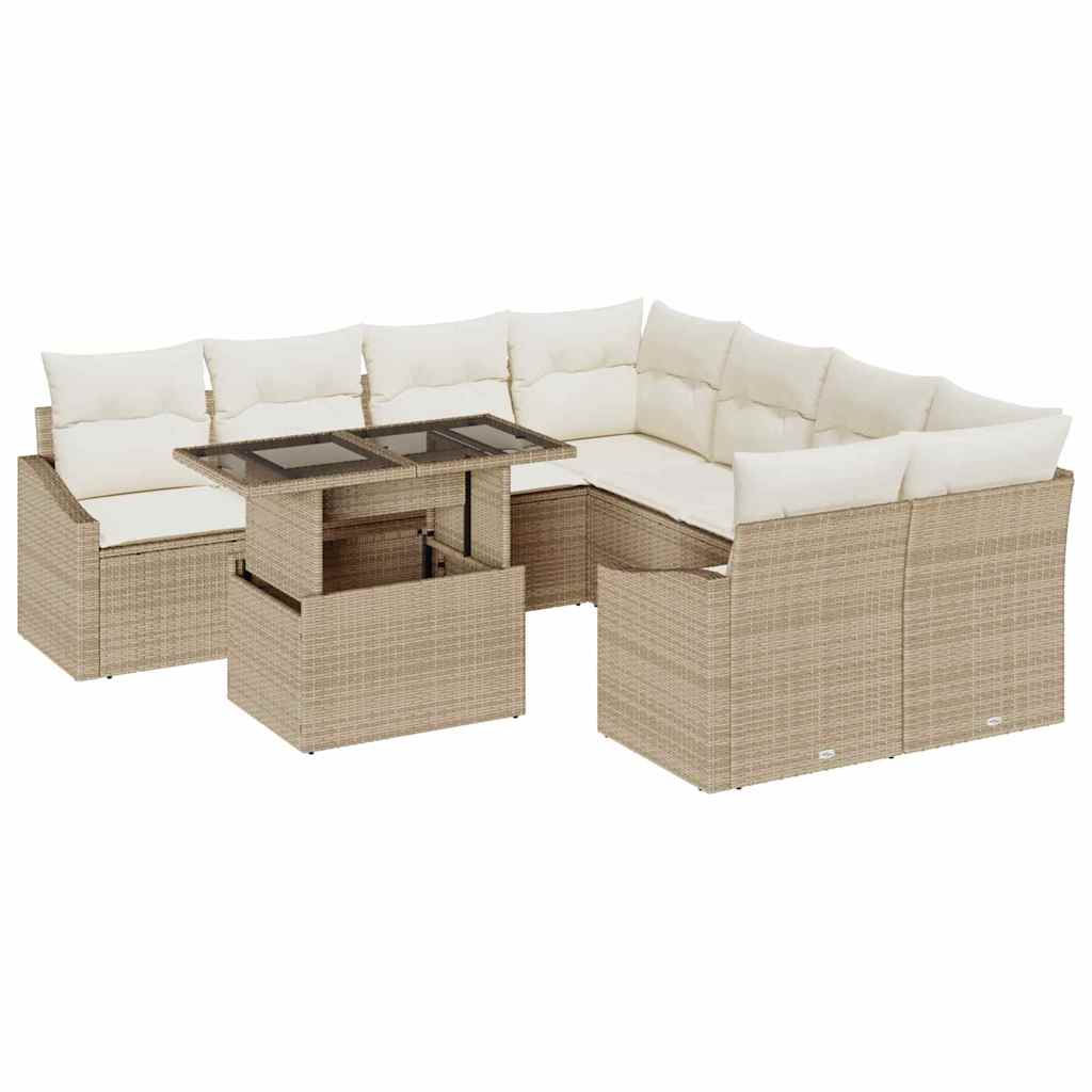 Conjunto de Sofá de Jardim 9 pcs Bege Rattan Sintético