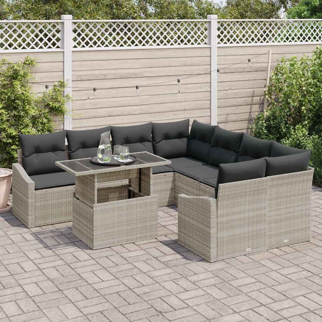 Conjunto de Sofá de Jardim 9 pcs Cinzento-claro